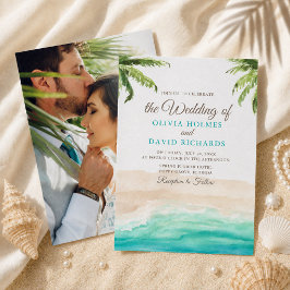 Invitación de boda de playa tropical con foto de p
