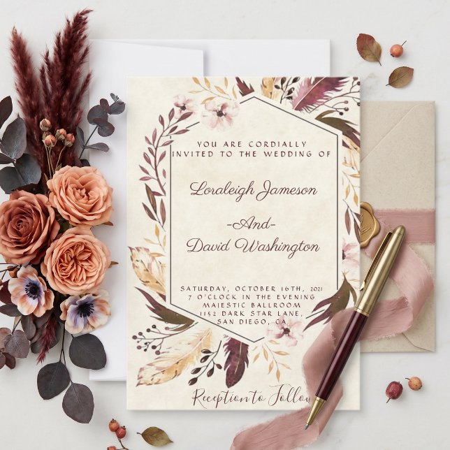 invitación de boda de plumas boho (Subido por el creador)