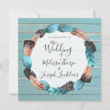 Invitación de Boda de Plumas de Madera Turquesa Rú