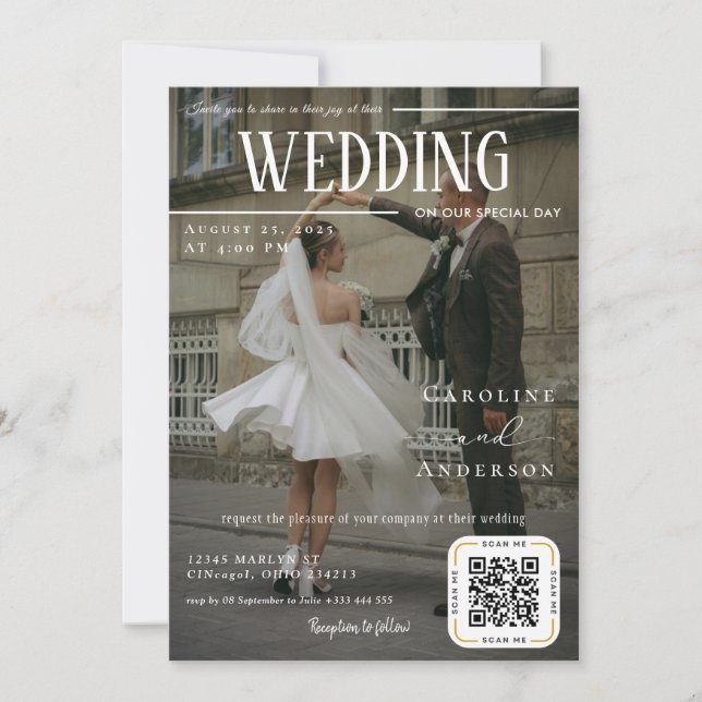 Invitación de Boda de Portada de Revista (Anverso)