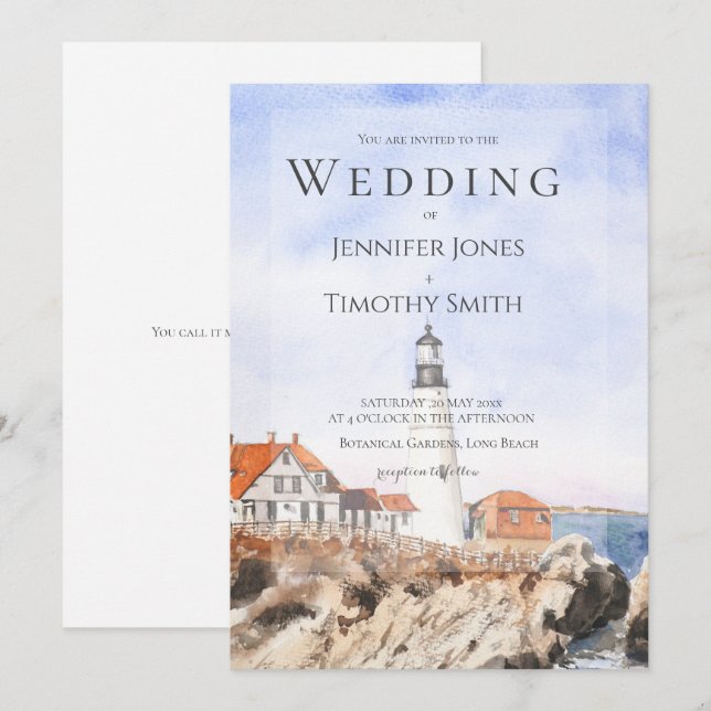 invitación de boda de Portland Head Light  (Anverso / Reverso)