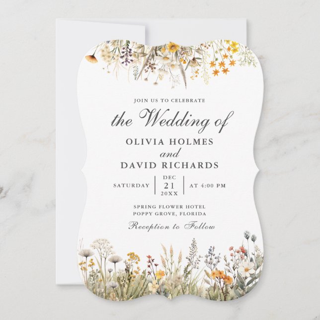 Invitación de Boda de Pradera de Flores Silvestres (Anverso)