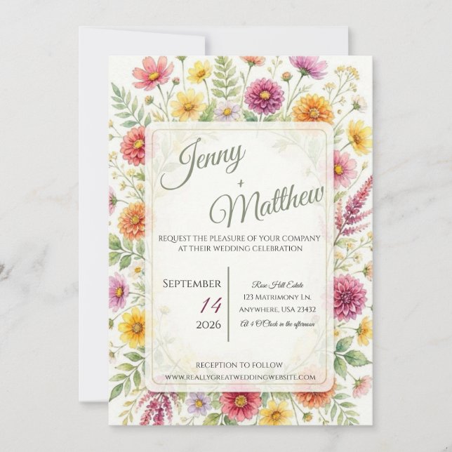 Invitación de boda de pradera de flores silvestres (Anverso)