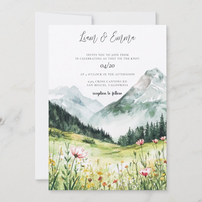 Invitación de boda de pradera de montaña (Anverso)