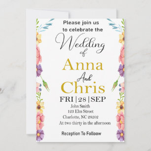 Invitación de boda de prado de acuarela romántica