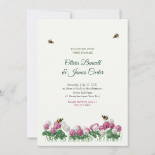 Invitación de boda de prado de trébol y abejorros