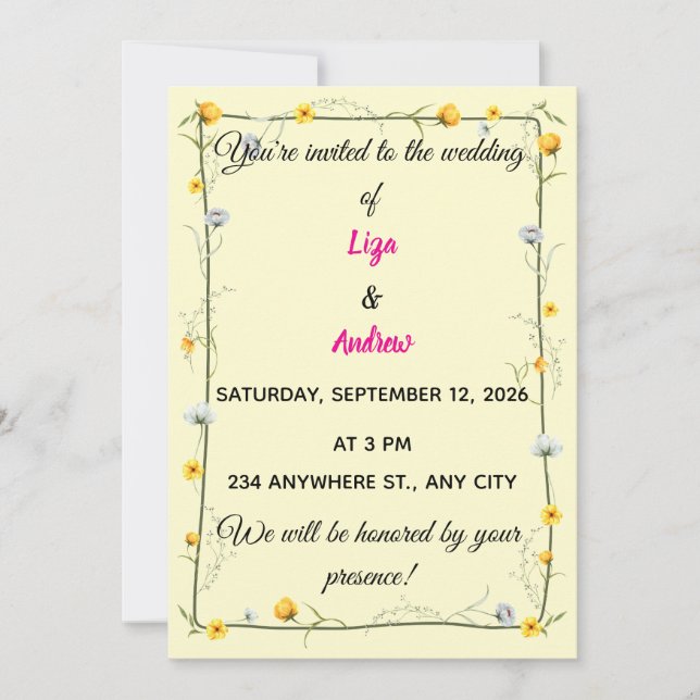 Invitación de boda de prado silvestre de flores am (Anverso)