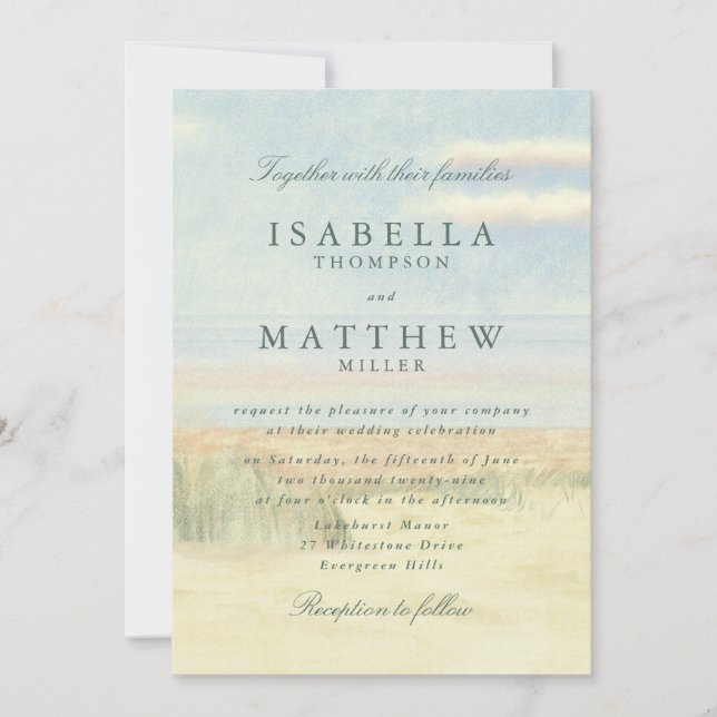 Invitación de boda de prado soleado con acuarela (Anverso)