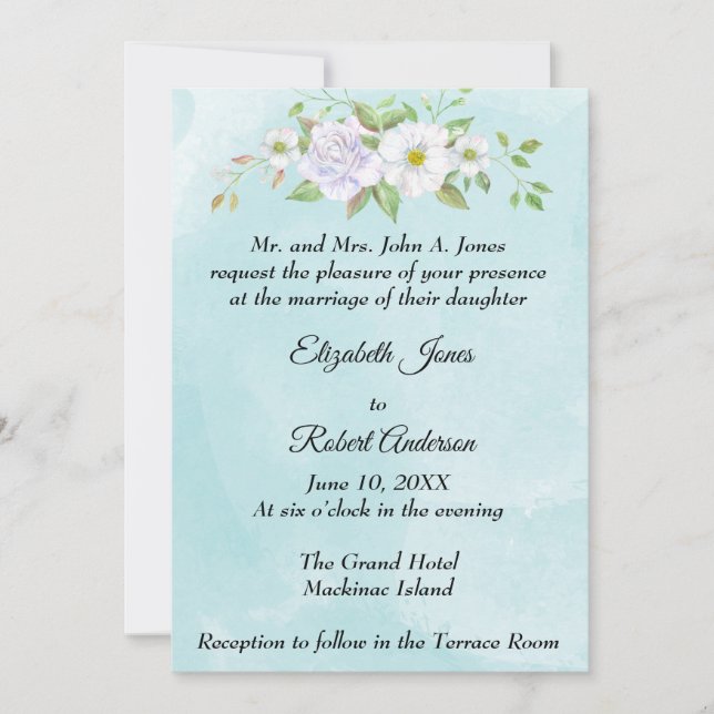 Invitación de boda de primavera con flor de boda b (Anverso)