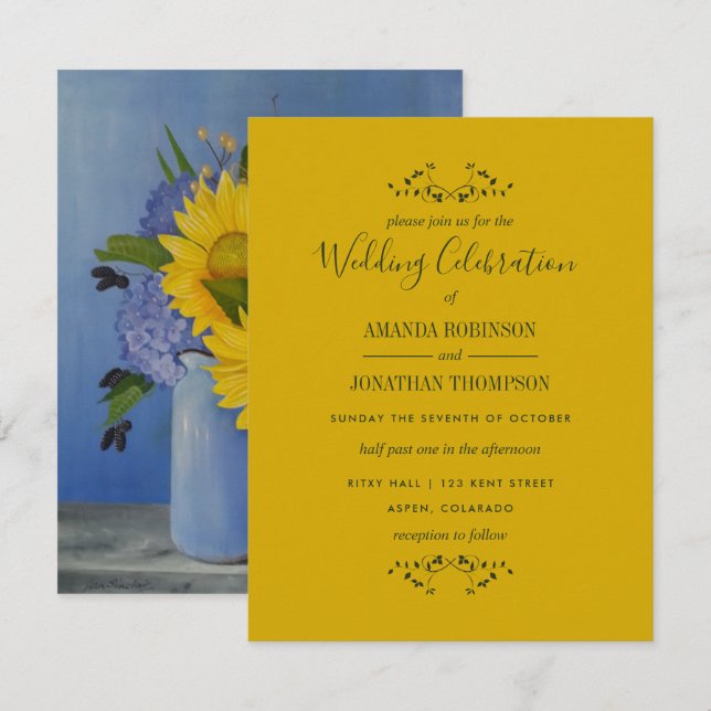 Invitación de boda de primavera con girasoles (Anverso / Reverso)