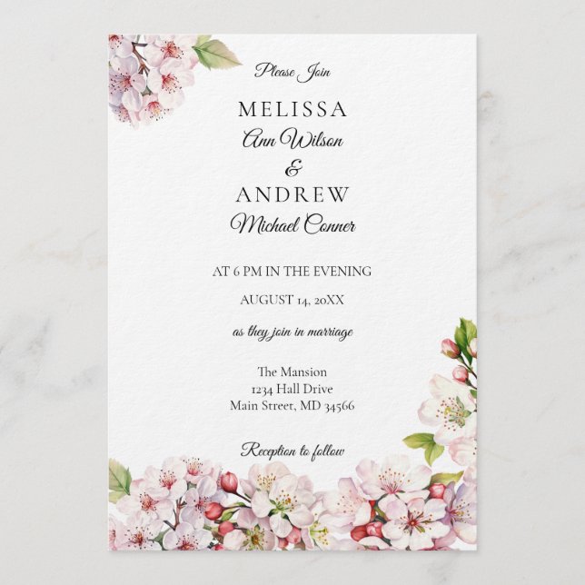 Invitación de boda de primavera de flor de cerezo (Anverso)