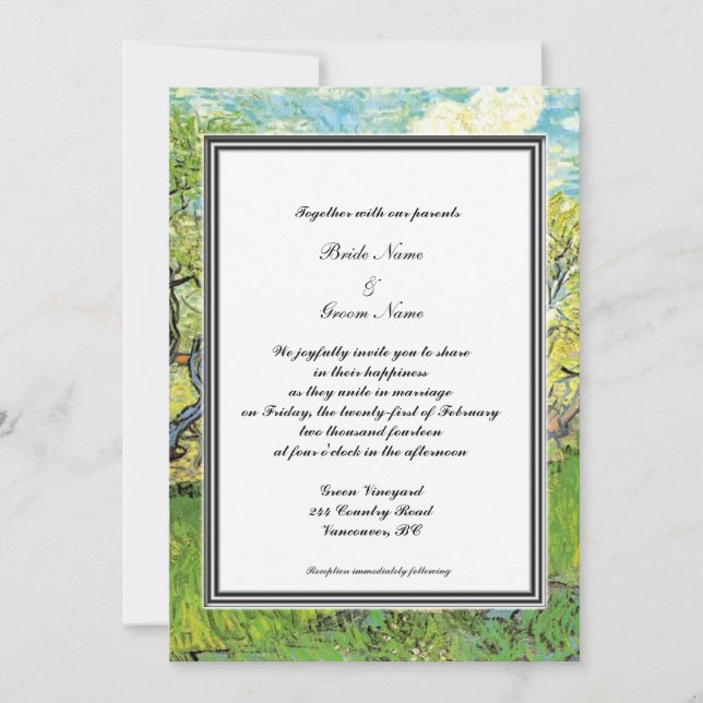 invitación de boda de primavera, verano. van Gogh (Anverso)