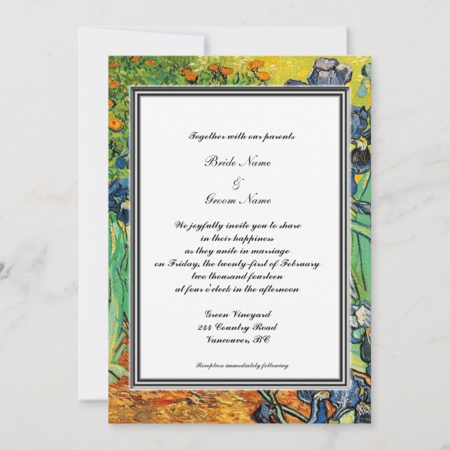 invitación de boda de primavera, verano. van Gogh (Anverso)