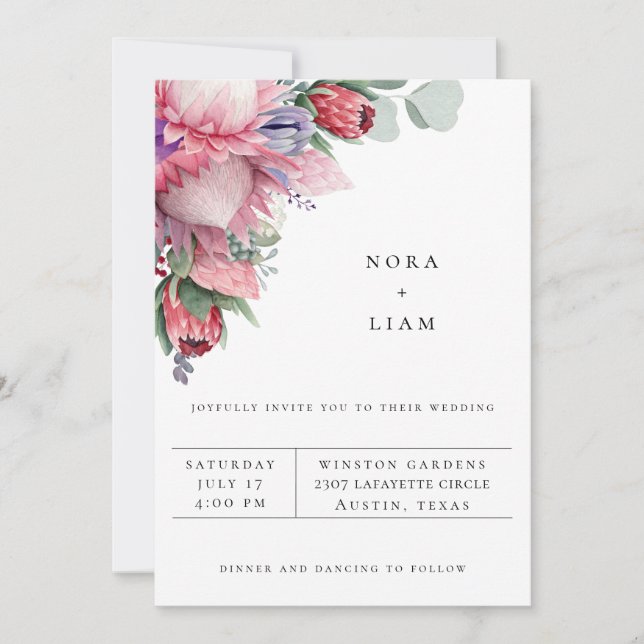 Invitación de boda de Protea floral exótica (Anverso)