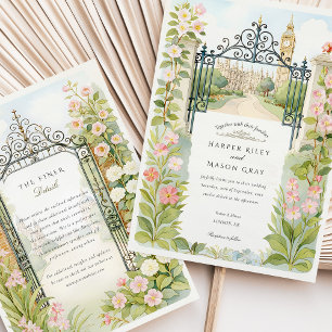 Invitación de boda de puertas de jardín de acuarel