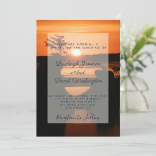 Invitación de boda de puesta de sol costera
