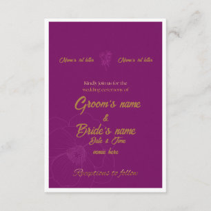 : Invitación de boda de púrpura real y dorado 