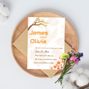 Invitación de boda de rama de hojas de otoño