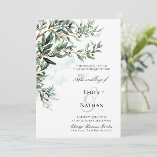 Invitación de boda de rama de olivo mediterránea