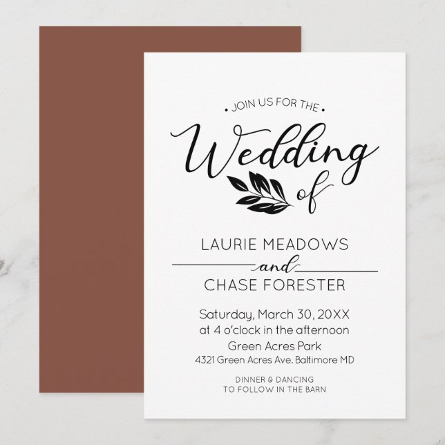 Invitación de boda de rama minimalista (Anverso / Reverso)