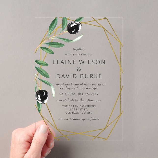 Invitación de boda de ramas de olivo geométricas m (Insitu (portátil))