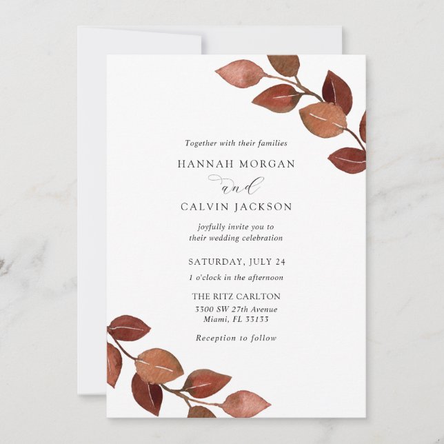 Invitación de boda de ramas otoñales rústicas (Anverso)