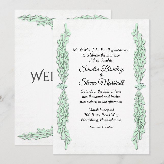 Invitación de boda de ramitas de verde menta (Anverso / Reverso)