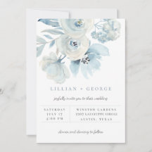 Invitación de boda de ramo floral azul aireado
