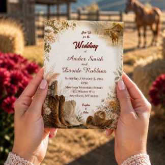 Invitación de boda de rancho occidental de lujo