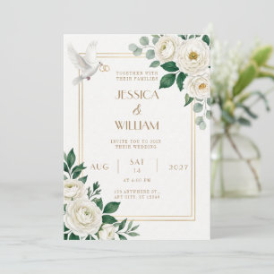 Invitación de boda de ranúnculo paloma blanca