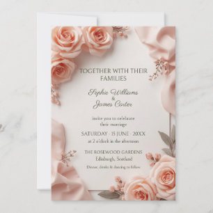 Invitación de boda de raso rosa melocotón