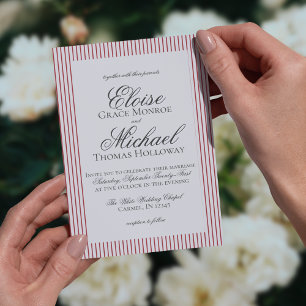 Invitación de Boda de Raya Roja con Letra Antigua 