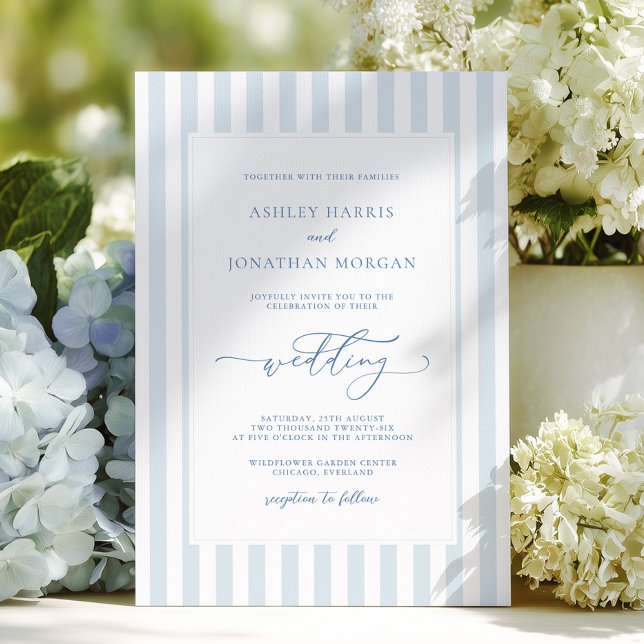 Invitación de boda de rayas azules elegantes (Subido por el creador)
