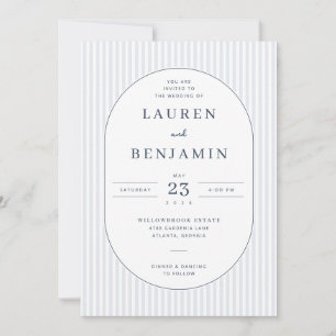 Invitación de boda de rayas azules elegantes