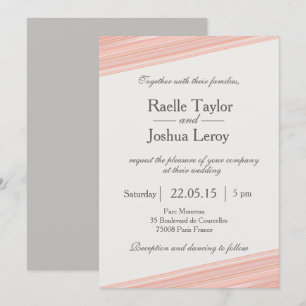 Invitación de boda de rayas de durazno coral gris 