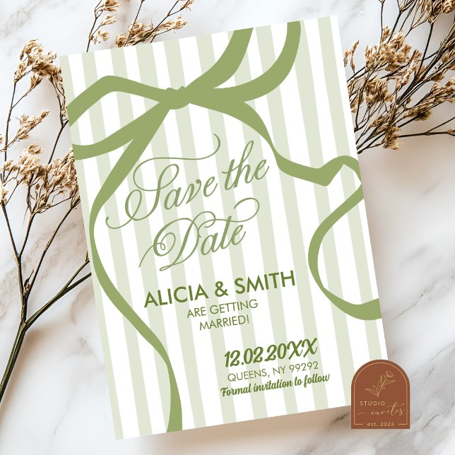 Invitación de boda de rayas extravagantes en verde (Subido por el creador)