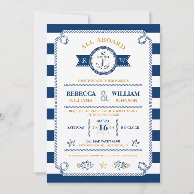 Invitación de boda de rayas náuticas (Anverso)