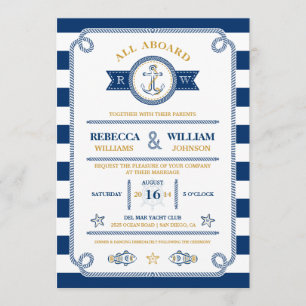 Invitación de boda de rayas náuticas