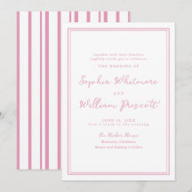 Invitación de boda de rayas rosadas de peonía eleg