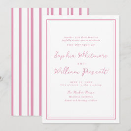 Invitación de boda de rayas rosadas de peonía eleg