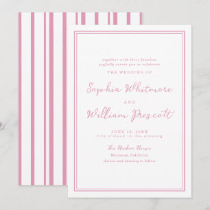 Invitación de boda de rayas rosadas de peonía eleg