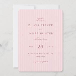 Invitación de boda de rayas rosadas románticas