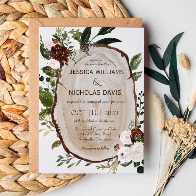 Invitación de boda de rebanada de madera rústica (Subido por el creador)