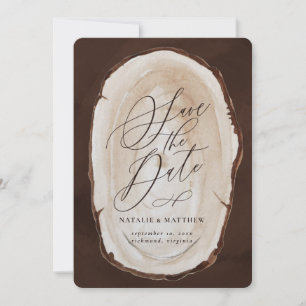 Invitación de boda de rebanada de madera rústica p