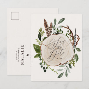 Invitación de boda de rebanada de madera rústica p