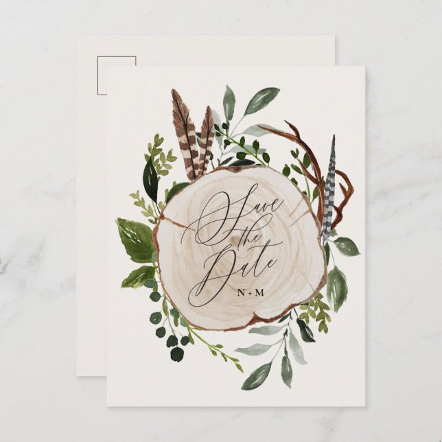 Invitación de boda de rebanada de madera rústica p (Anverso / Reverso)