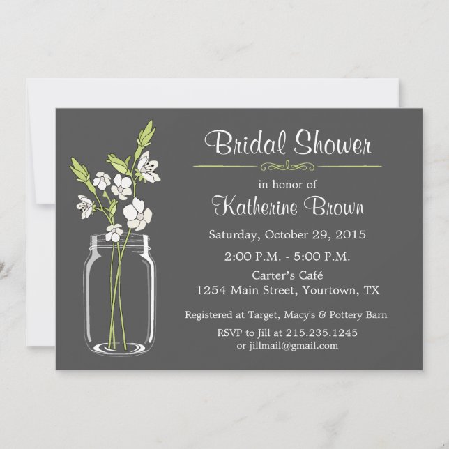 Invitación de boda de regadera de fiesta en frasco (Anverso)