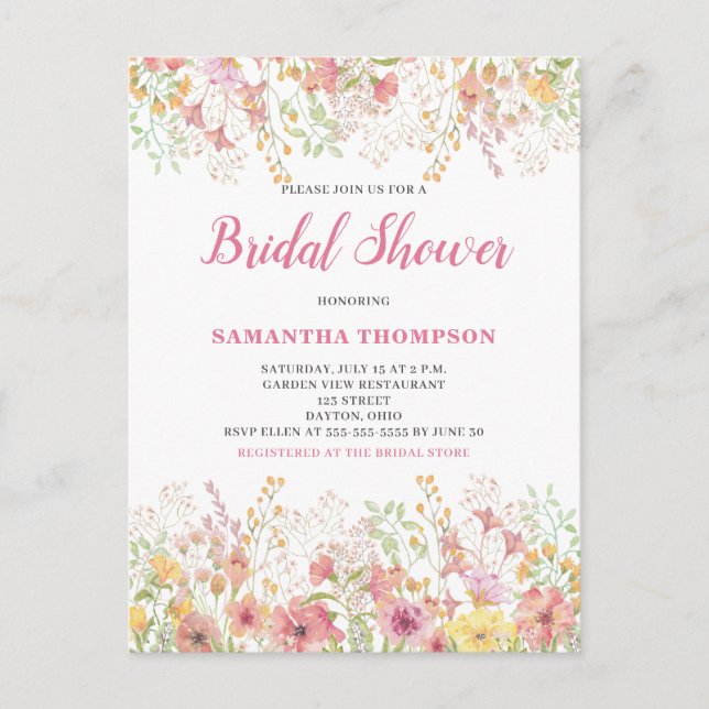 Invitación de boda de regadera floral botánica ros (Anverso)