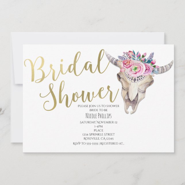Invitación de boda de regadera floral cráneo de va (Anverso)