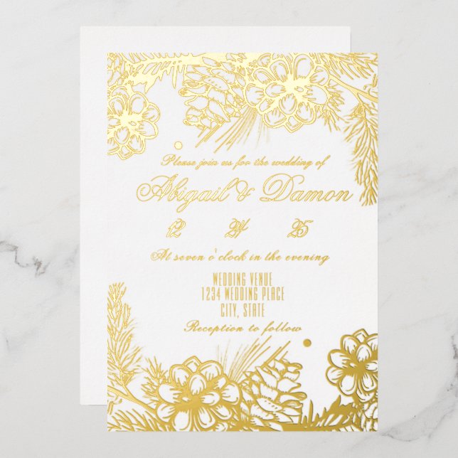 invitación de boda de Relieve metalizado real con  (Anverso/Reverso)